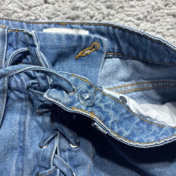 Forever 21 Skirt Womens Small Mini Lace Up Raw Hem Frayed Pockets Casual Denim - Picture 4 of 5